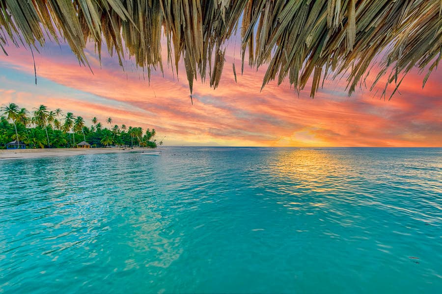 Pigeon Point at sunset, Tobago — turquoise Caribbean water